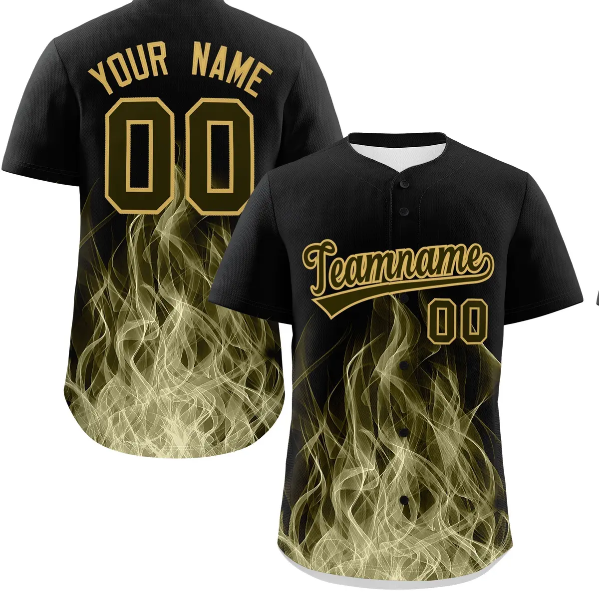 Black Olive Khaki Flame Graffiti Baseball Jersey