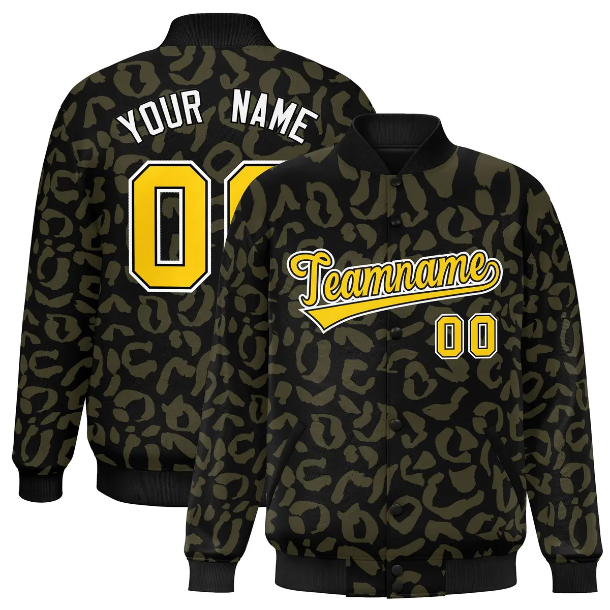 Black Olive Leopard Graffiti Varsity Letterman Baseball Jacket