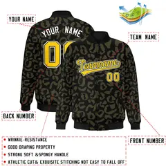 Black Olive Leopard Graffiti Varsity Letterman Baseball Jacket 2