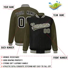 Black Olive Pinstripe Raglan Varsity Letterman Baseball Jacket 2