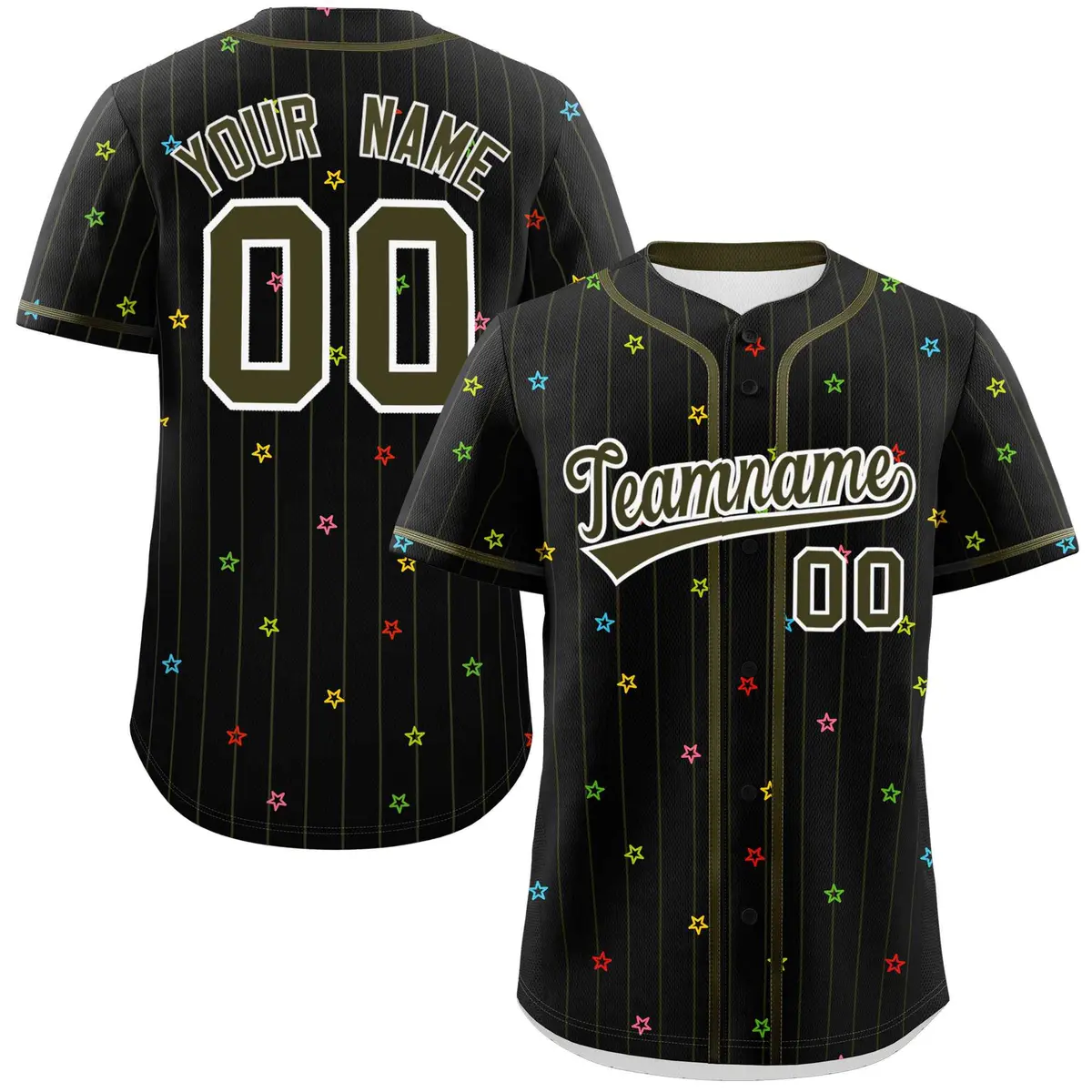 Black Olive Stripe Star Pattern Authentic Baseball Jersey