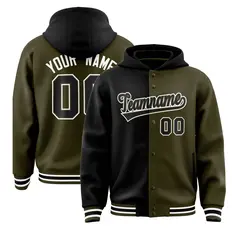 Black Olive Two Tone Split Varsity Letterman Hoodie Jacket 1