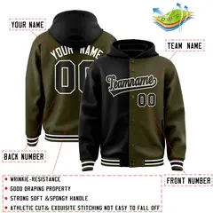 Black Olive Two Tone Split Varsity Letterman Hoodie Jacket 4