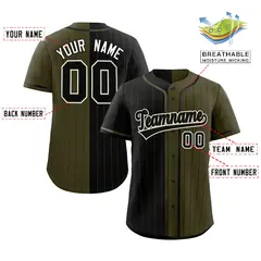 Black Olive Two Tone Striped Authentic Baseball Jersey 2