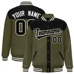 Black Olive Varsity Baseball Color Block Bomber Jacket