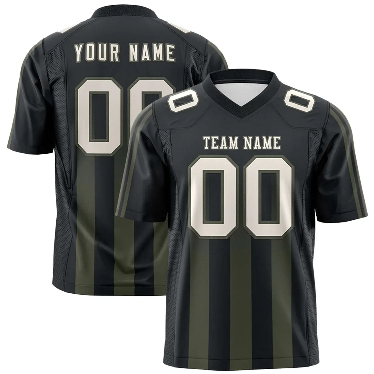 Black Olive Vertical Fine Stripe Gradient Football Jersey