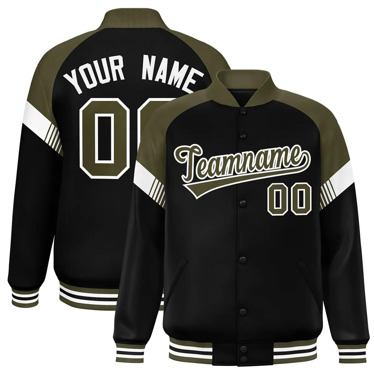 Black Olive-White Color Block Varsity Letterman Jacket