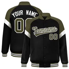 Black Olive-White Color Block Varsity Letterman Jacket 1