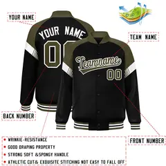 Black Olive-White Color Block Varsity Letterman Jacket 2