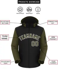 Black Olive-White Raglan Sleeves Waterproof Jacket 2