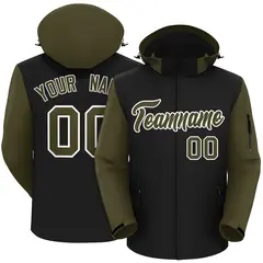 Black Olive-White Raglan Sleeves Waterproof Jacket
