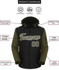 Black Olive-White Raglan Sleeves Waterproof Jacket 2