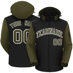 Black Olive-White Raglan Sleeves Waterproof Jacket