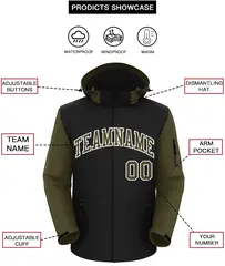 Black Olive-White Raglan Sleeves Waterproof Jacket 2