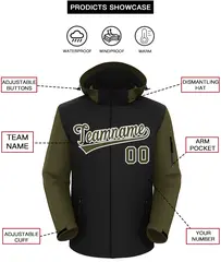 Black Olive-White Raglan Sleeves Waterproof Jacket 2