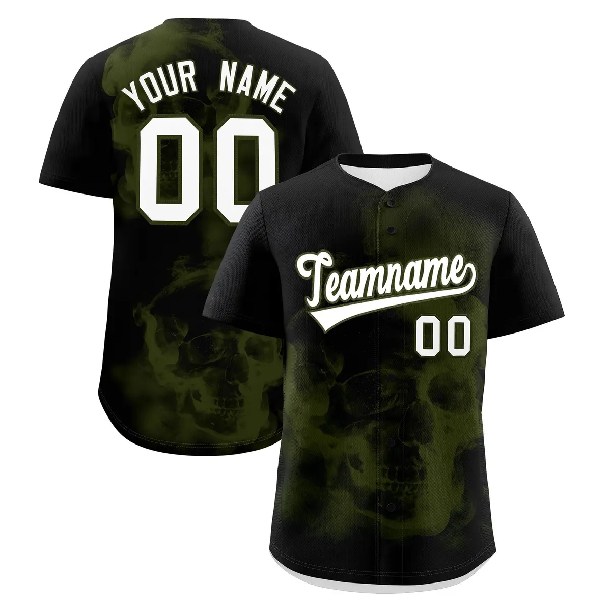 Black Olive White Skeleton Graffiti Baseball Jersey