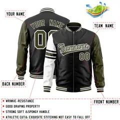 Black Olive-White Stripe Varsity Letterman Bomber Jacket 2