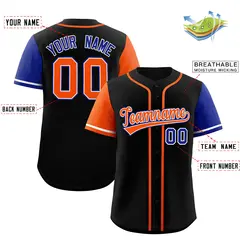 Black Orange and Royal Raglan Sleeves Baseball Jersey 2