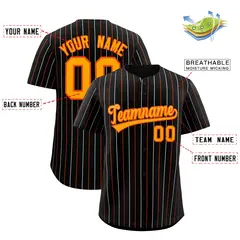 Black Orange and White Bi-Color Stripes Baseball Jersey 2