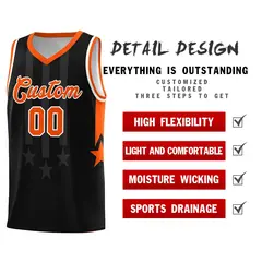 Black Orange and White Gradient Star Graffiti Basketball Jersey 2
