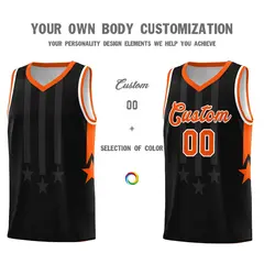 Black Orange and White Gradient Star Graffiti Basketball Jersey 3