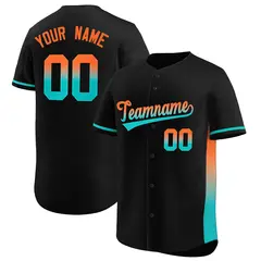 Black Orange-Aqua Gradient Side Baseball Jersey