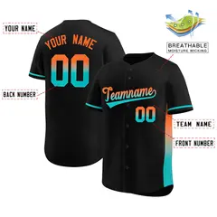Black Orange-Aqua Gradient Side Baseball Jersey 2