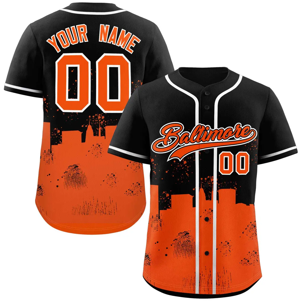 Black Orange Baltimore City Nightscape Baseball Jersey