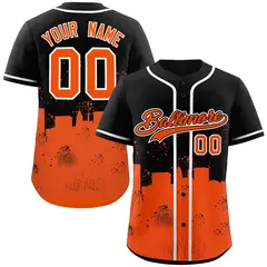 Black Orange Baltimore City Nightscape Baseball Jersey