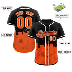 Black Orange Baltimore City Nightscape Baseball Jersey 2