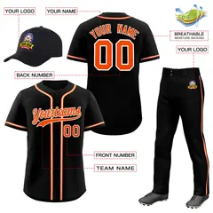 Black Orange Baseball Jersey Pants Hat Uniform Package 2