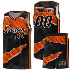 Black Orange-Black Tear Graffiti Pattern Basketball Jersey