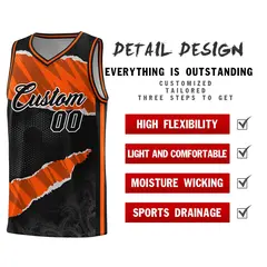 Black Orange-Black Tear Graffiti Pattern Basketball Jersey 2