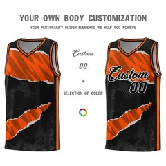 Black Orange-Black Tear Graffiti Pattern Basketball Jersey 3