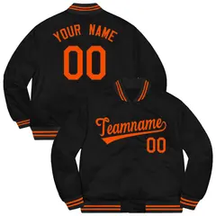 Black Orange-Black Varsity Full-Snap Letterman Jacket