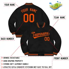 Black Orange-Black Varsity Full-Snap Letterman Jacket 2