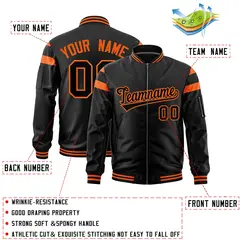 Black Orange-Black Varsity Full-Zip Shoulder Color Block Letterman Bomber Jacket 2