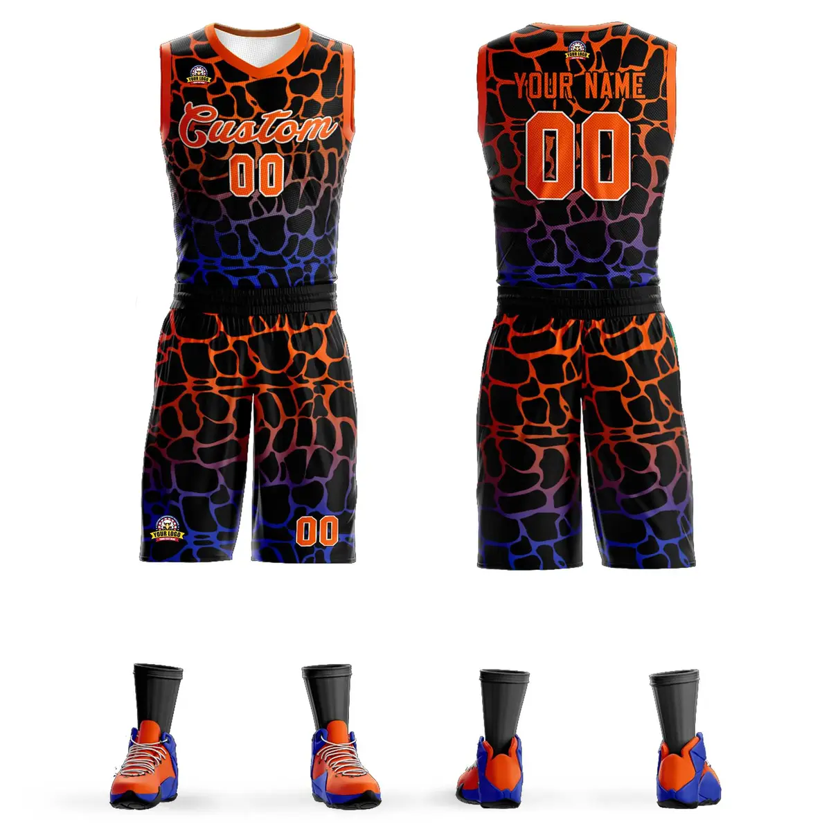 Black Orange-Blue Spotted Graffiti Basketball Jersey