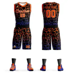 Black Orange-Blue Spotted Graffiti Basketball Jersey