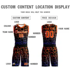 Black Orange-Blue Spotted Graffiti Basketball Jersey 3