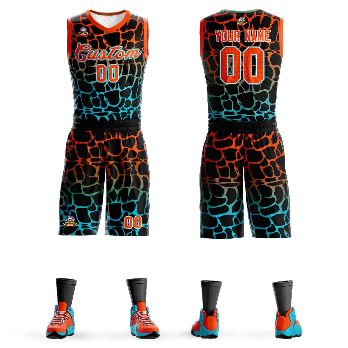 Black Orange-Blue Spotted Graffiti Basketball Jersey