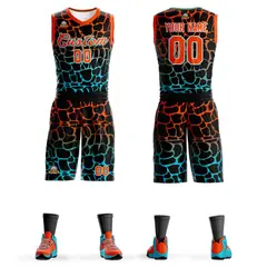 Black Orange-Blue Spotted Graffiti Basketball Jersey