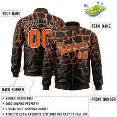 Black Orange-Brown Spotted Full-Zip Letterman Bomber Jacket 2