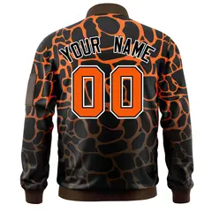 Black Orange-Brown Spotted Full-Zip Letterman Bomber Jacket 4