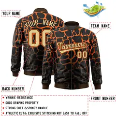 Black Orange-Brown Spotted Full-Zip Letterman Bomber Jacket 2