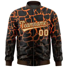 Black Orange-Brown Spotted Full-Zip Letterman Bomber Jacket 3
