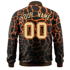 Black Orange-Brown Spotted Full-Zip Letterman Bomber Jacket 4
