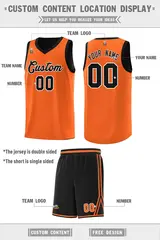 Black Orange Chest Slash Double Side Basketball Jersey 2