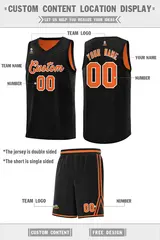 Black Orange Chest Slash Double Side Basketball Jersey 4