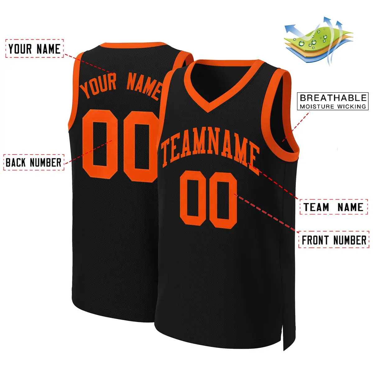Black Orange Classic Basketball Jersey